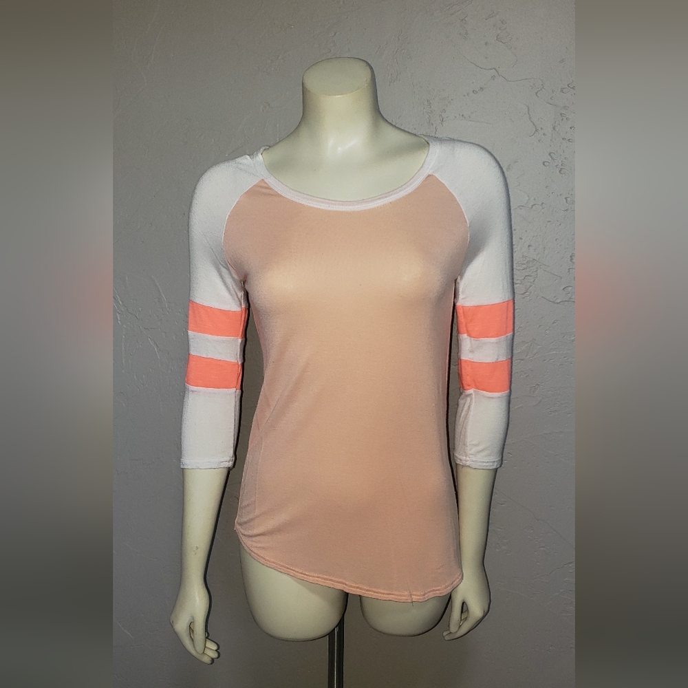 Peach and White Long Sleeve Top